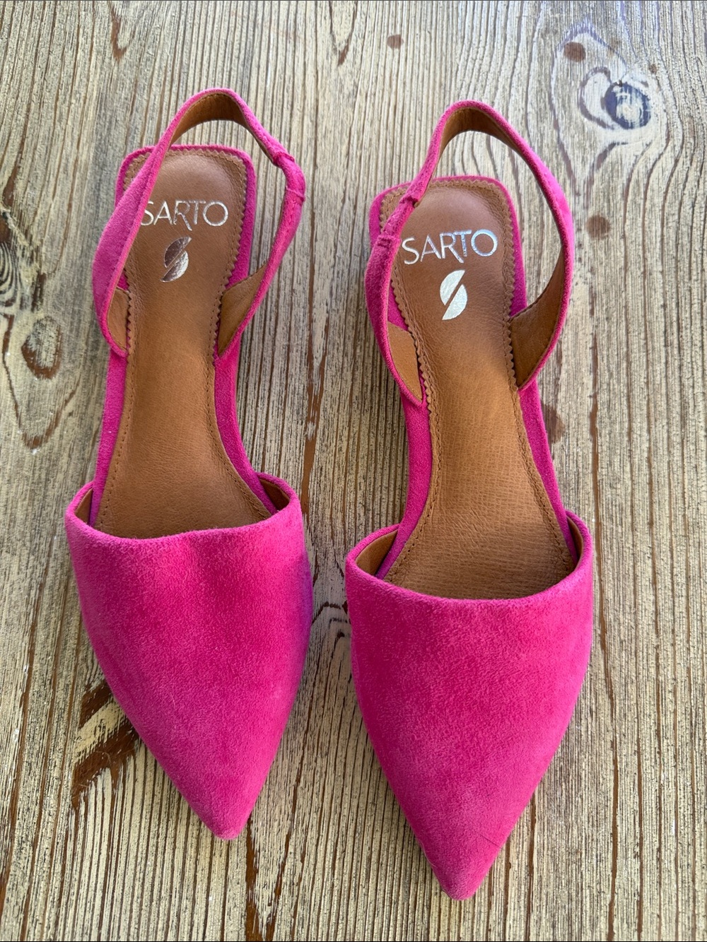 Sarto Women's Pink Suede Pointed-Toe Slingback Flats